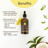 Skin Treat 'Mint' Body & Hair oil - Virgin Coconut Oil with Neem & Mint | Multi-Purpose Oil For Skin + Hair | All Organic Ingredients