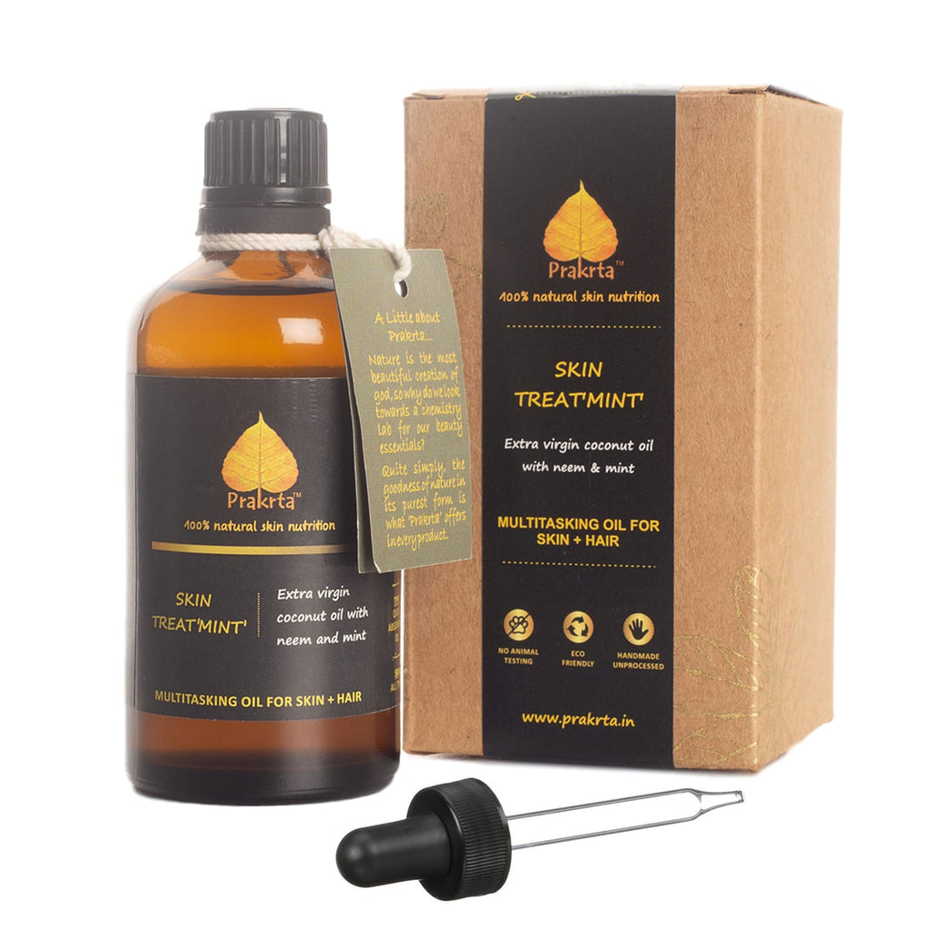 Skin Treat 'Mint' Body & Hair oil - Virgin Coconut Oil with Neem & Mint | Multi-Purpose Oil For Skin + Hair | All Organic Ingredients