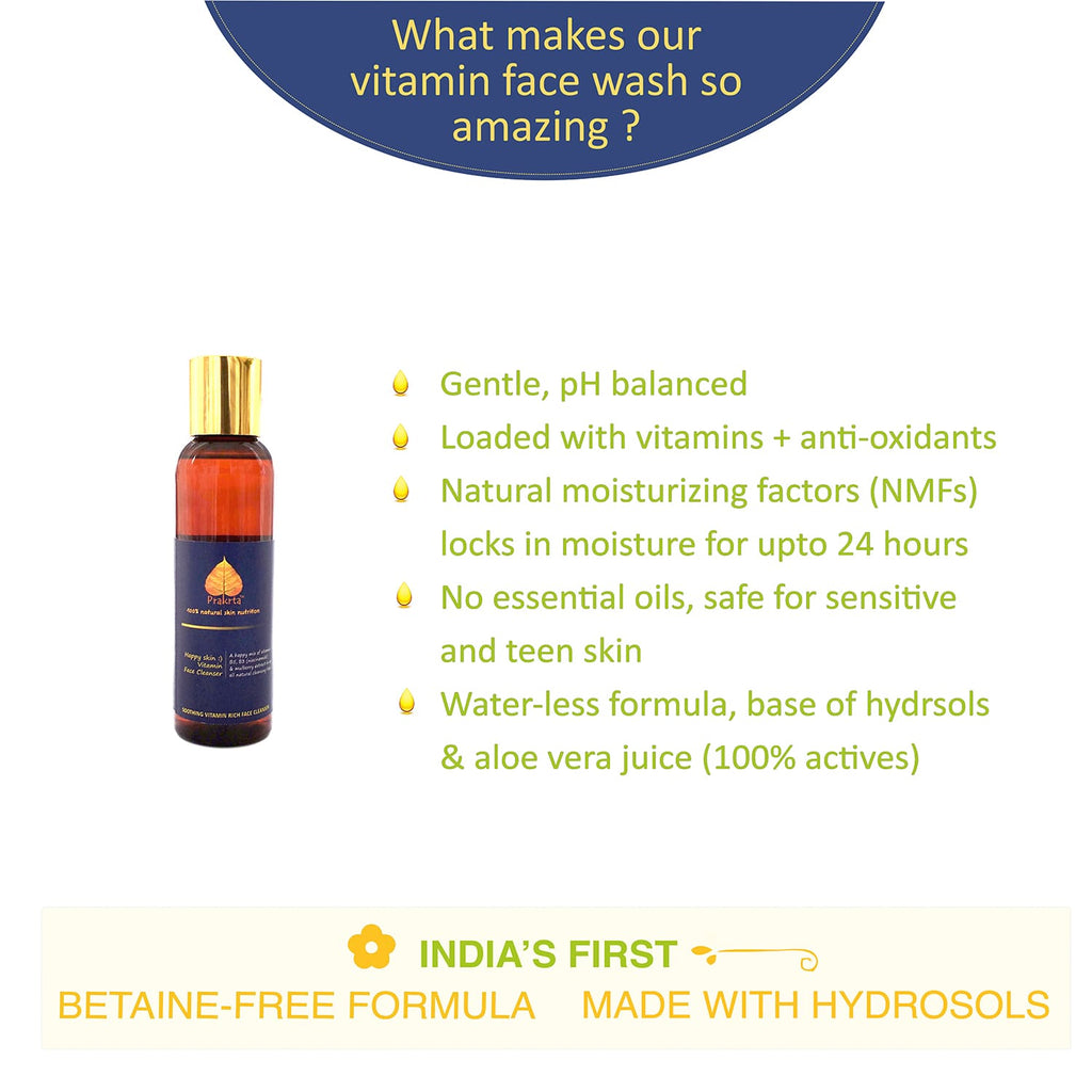 Happy skin :) vitamin Face Cleanser - A Happy Mix of Vit B3 (Niacinamide), B5 & Mulberry Extract | Soothe, Purify & Repair