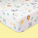 Organic Fitted Cot Sheet- Safari Animals