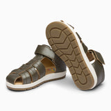 Single Strap Trio Kids Leather Sandals - Charcoal Grey