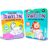 Travel Activity Tin – Activities to Go | Mess-Free Travel Fun | Reusable Sheets & Coloring Pad | Compact & Portable | Screen-Free Creativity On-the-Go