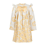Beige & Gold Floral Pleat Dress