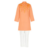 Rang Orange Floral Emroidered Kurta Set