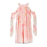 Pink Cold Shoulder Bow Strap Dress