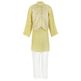 Rang Yellow Traditional Attire Jacquard Kurta Koti Set