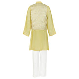 Rang Yellow Traditional Attire Jacquard Kurta Koti Set
