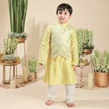 Rang Yellow Traditional Attire Jacquard Kurta Koti Set