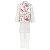 Rang White Blossoming Peoney Floral Kurta Koti Set