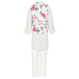 Rang White Blossoming Peoney Floral Kurta Koti Set