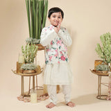 Rang White Blossoming Peoney Floral Kurta Koti Set