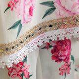 Rang White Elegant & Vibrant Floral Attire Peony Floral Suit Set