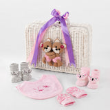 25 pcs, Twin Girls White cane basket themed Newborn Baby Boy, All Season wear, Gift Hamper set, 0-6 months