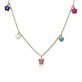Enamel Flower, Heart and Butterfly Necklace 14k gold plated.
