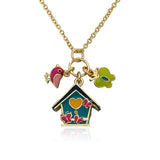 Birdhouse & Flower Chain Necklace