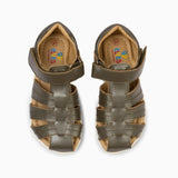 Single Strap Trio Kids Leather Sandals - Charcoal Grey