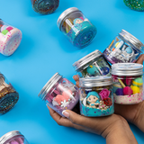 Rainbow Playdough Jar - Rainbow pompoms and beads