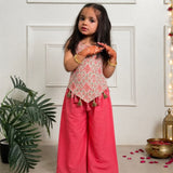Girls Palazzo Set- Pink Ikkat