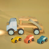 Car Carrier Truck and Cars Wooden Toy Set with 1 Carrier Truck and 3 Cars (Set of 1)