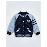 Navy Blue & Grey Bear Varsity-Style Winter Cardigan Sweater for Kids