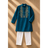Teal Embroidered kurta st Set
