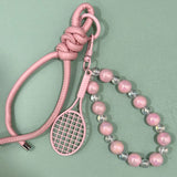 Tennis Racket Bag Charm with Beaded Bracelet - Powder Pink