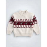 Cream Horse Pattern Knitted Winter Cardigan, Christmas Sweater for Kids
