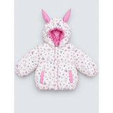 Pink Bunny Flower Quilted Hooded Winter Jacket for Kids