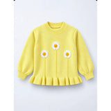 Yellow Daisy Knitted Peplum Winter Cardigan Sweater for Girls