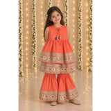 Coral beaten gold sharara set