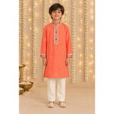 Coral embroidered placket kurta set
