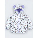 Cream & Purple Happy Girl Quilted Hooded Winter Jacket for Kids
