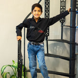Dual Cars Embroidered Shirt - Black