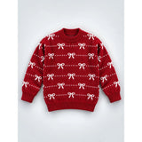 Red White Bow Dotted Knitted Winter Cardigan, Christmas Sweater for Kids