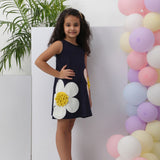 Navy Floral pom pom Dress