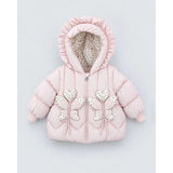 Peach Butterfly Heart Quilted Hooded Winter Jacket for Kids
