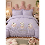 4 pcs Tutu Skirt Dance Rabbit theme, Luxe Embroidered collection of Double Bed Comforter, flat bedsheet, 2 pillow covers entire Bedding Set for King Size Bed.