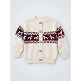 Cream, Maroon & Navy Pattern Knitted Winter Cardigan, Christmas Sweater for Kids