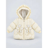 Pastel Yellow Butterfly Heart Quilted Hooded Winter Jacket for Kids