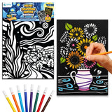 PepPlay Velvet Colouring Canvas Set of 2 | Van Gogh Sunflowers & Starry Night | DIY Velvet Art Kit with 10 Sketch Pens | Framable Canvas | Mindfulness & Stress Relief | Ages 8+