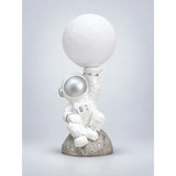 Silver Astronaut Holding Moon, side Bed Table Lamp, Kids Room Decor