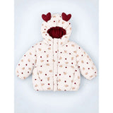 Cream & Maroon Heart Teddy Quilted Hooded Winter Jacket for Kids