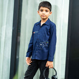 Video Game Embroidered Organic Cotton Shirt - Navy