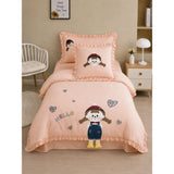 4 pcs Little Girl Theme Luxe Embroidered & 3D hanging collection of Single bed comforter, 1 flat bedsheet, 2 pillow covers entire Bedding Set for Single Size Bed.