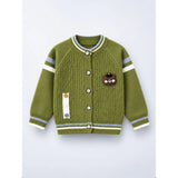 Olive Green Bear Cap Winter Cardigan Sweater for Kids