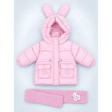Pink Bunny Glitter Quilted Hooded Winter Jacket with Muffler for Kids