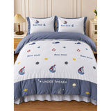 4 pcs Nautical theme, Luxe Embroidered collection of Double Bed Comforter, 1 flat bedsheet, 2 pillow covers entire Bedding Set for King Size Bed.