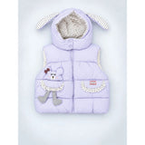 Purple Polka Dots Cute Character-Themed Quilted Hooded Sleeveless Winter Jacket for Kids