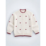 Cream & Maroon Mini Hearts Knitted Winter Cardigan, Christmas Sweater for Kids