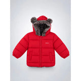 Red Bear-Ear Faux-Fur Hooded Quilted Winter Jacket for Kids